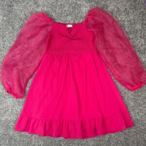 Altar'd State Fuchsia Puff-Sleeve Midi Dress